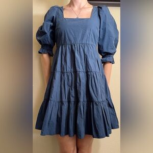 Madewell Lizzie Poplin Babydoll Mini Dress 00 Twilight Blue Color